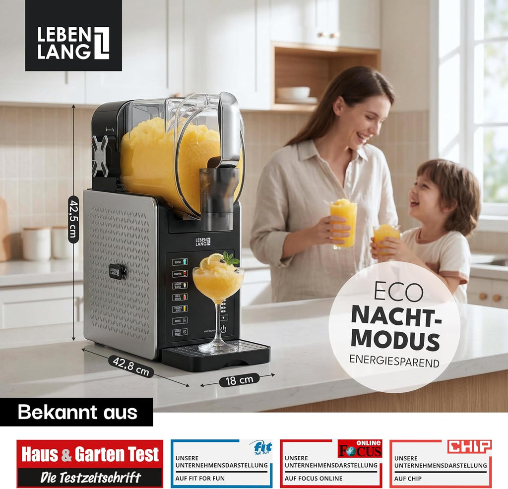 LEBENLANG LBP3312 Slush Maschine 2L, 5-in-1, QuickFreeze, LED-Touchscreen, Auto-Clean, Schwarz