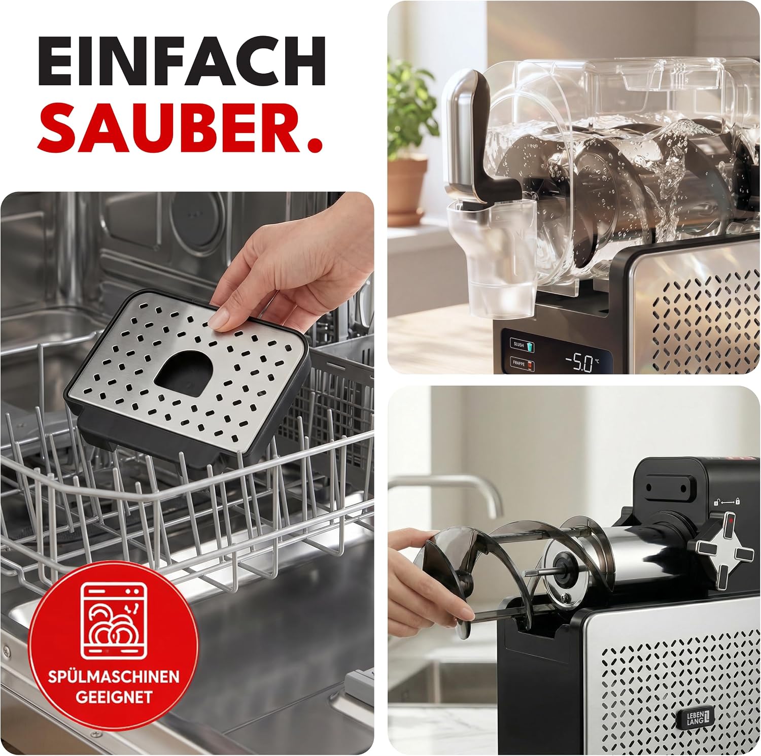 LEBENLANG LBP3312 Slush Maschine 2L, 5-in-1, QuickFreeze, LED-Touchscreen, Auto-Clean, Schwarz