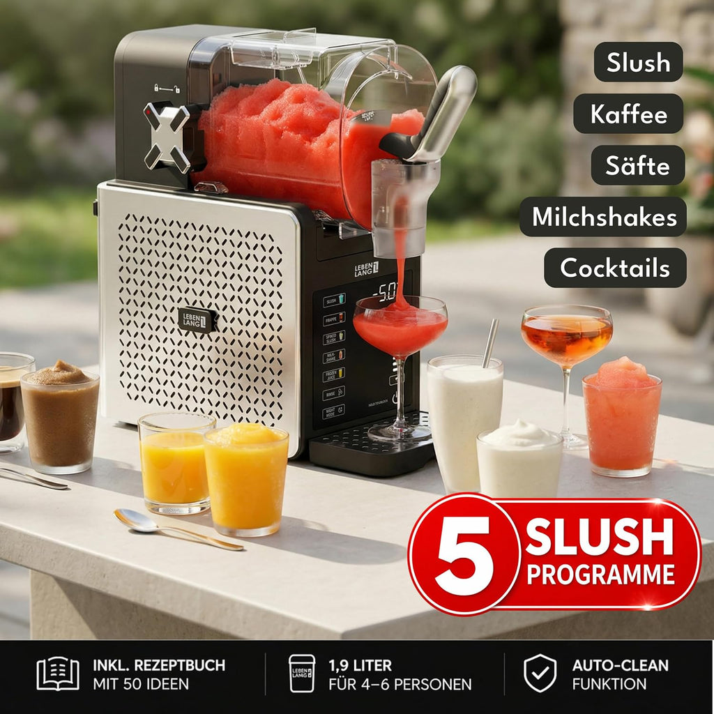 LEBENLANG LBP3312 Slush Maschine 2L, 5-in-1, QuickFreeze, LED-Touchscreen, Auto-Clean, Schwarz