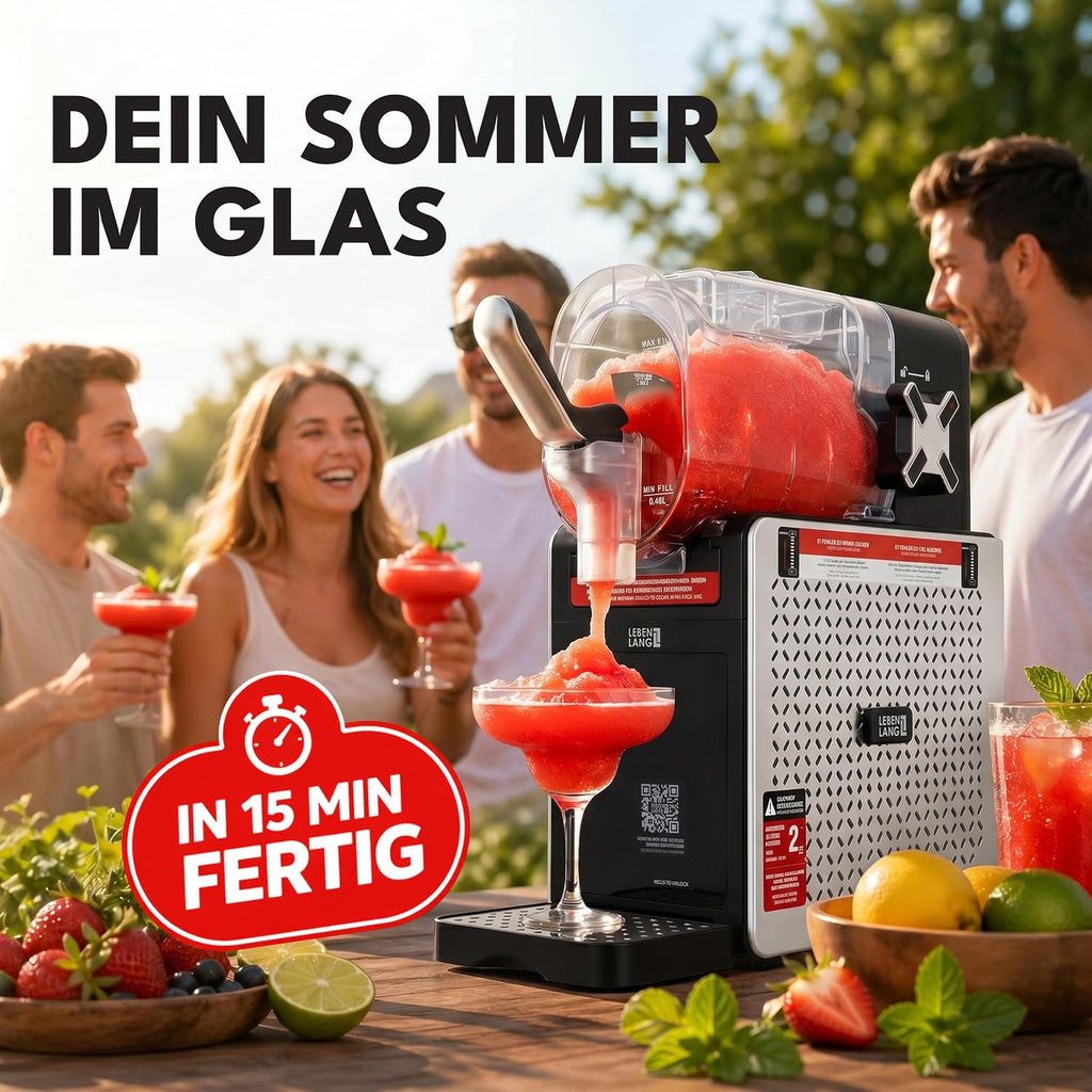 LEBENLANG LBP3312 Slush Maschine 2L, 5-in-1, QuickFreeze, LED-Touchscreen, Auto-Clean, Schwarz
